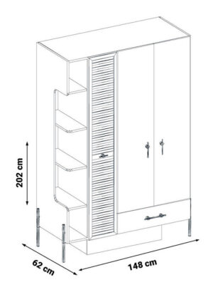 Dulap Avșa cu 3 Uși, 148×62×202 cm