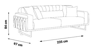 Canapea Natura Bej, 3 Locuri, 235×97×84 cm