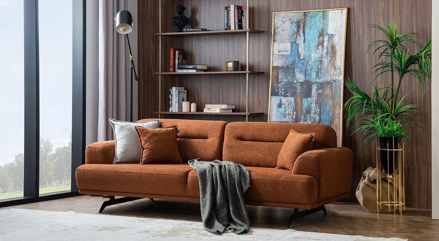 Canapea Aqua Scorțișoară, 3 Locuri Modernă Canapea Aqua Scorțișoară, 3 Locuri Modernă