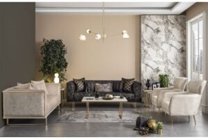 Canapea Emirgan Crem, 3 Locuri - Eleganță și Confort