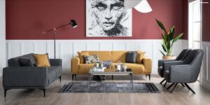 Canapea Stil, Galben Muștar, 3 Locuri